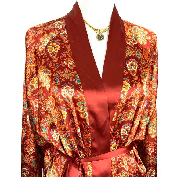 Vintage Cacique Lingerie Satin Polyester Paisley Print Robe Sz M - Picture 3 of 16